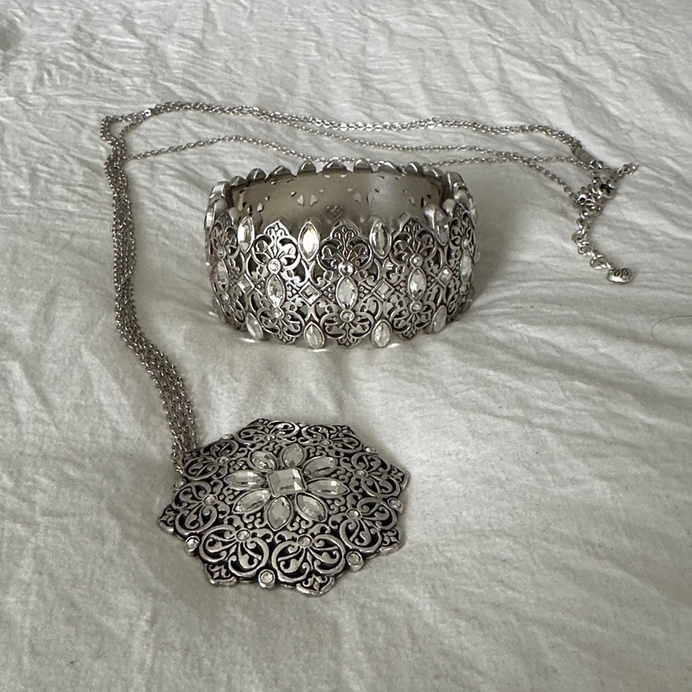 Brighton Silver Necklace with Intricate Floral Pendant